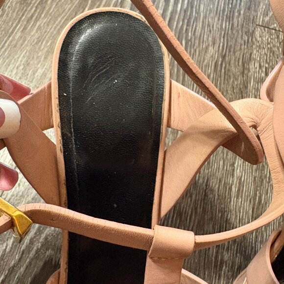 Saint Laurent Tribute Platform Sandals Blush Nude Pink Leather 315490 Size 38.5 - Picture 4 of 12
